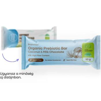 BrainMax® Organic Prebiotic Bar, Coconut & Milk Chocolate, 24 x 50 g kép