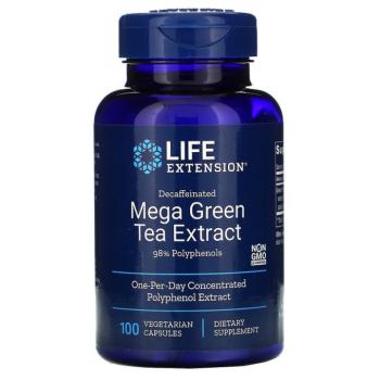 Life Extension koffeinmentes Mega zöld tea kivonat, koffeinmentes zöld tea kivonat, 100 gyógynövény kapszula kép