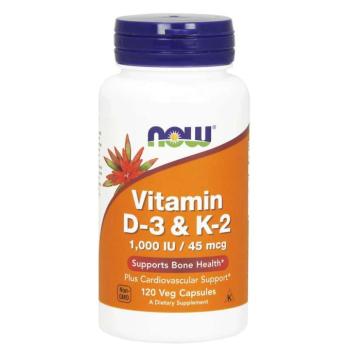 NOW D3- és K2-vitamin, 1000 NE / 45 ug, 120 gyógynövényes kapszula kép