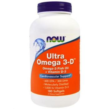 NOW Ultra omega-3 D-vitaminnal, 300 DHA / 600 EPA, 180 softgel kapszula kép
