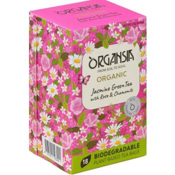 ORGANSIA BIO Jasmine Green Tea with Rose & Chamomile, egyenként csomagolt, 18 × 1,5 g kép