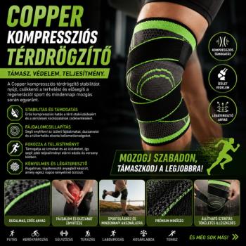 Copper kompressziós térdrögzítő – szürke/zöld kép