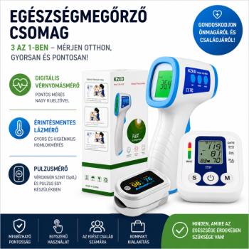 Egészségmegőrző csomag digitális vérnyomásmérővel, érintésmentes lázmérővel és pulzusmérővel kép