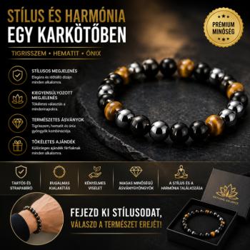 Hármas védelem karkötő tigrisszem, ónix és hematit ásványokból – fekete kép