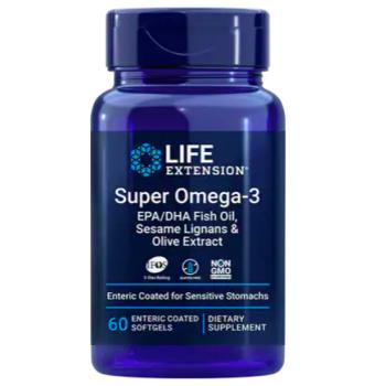 Life Extension Super Omega-3 EPA / DHA halolaj, fish oil, szezámlignánok és olíva kivonat, 60 bélben oldódó kapszula kép