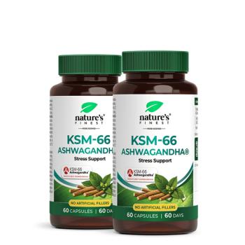 Nature's Finest KSM-66 Ashwagandha® Bundle | adaptogén étrend-kiegészítő stresszre, kortizolra + alvástámogatásra | KSM-66 gyökérkivonat, 5% witanolid kép