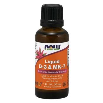 NOW D3-vitamin és K2-vitamin MK-7, Folyékony, 500 NE és 20 ug 1 cseppben, 30 ml kép