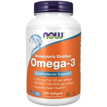 NOW Omega-3, molekulárisan desztillált, 200 lágygél kapszula kép