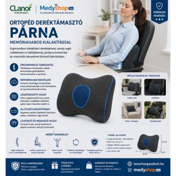 Ortopéd deréktámasztó párna memóriahabos kialakítással – kék-fekete kép