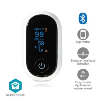SmartLife Pulzoksziméter | Bluetooth | OLED Kijelző | Auditív riasztás / Mozgásgátló interferencia / Nagy pontosságú érzékelő / Oxigéntelítettség (SpO