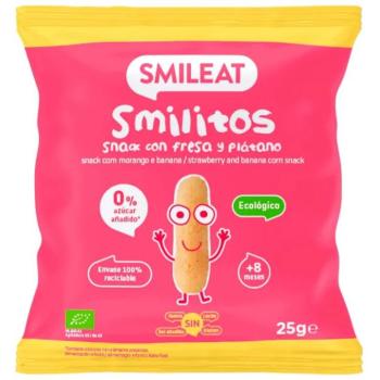 Smileat kukorica chips banán és eper szűz olívaolajjal 8M+, BIO, 25 g kép